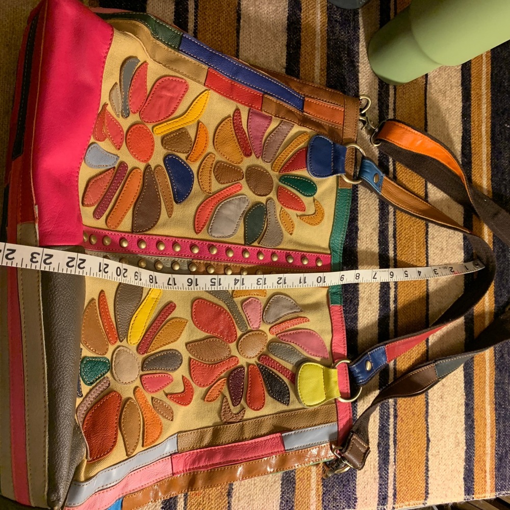 American Leather Boho Patchwork Flower Shoulder B… - image 5